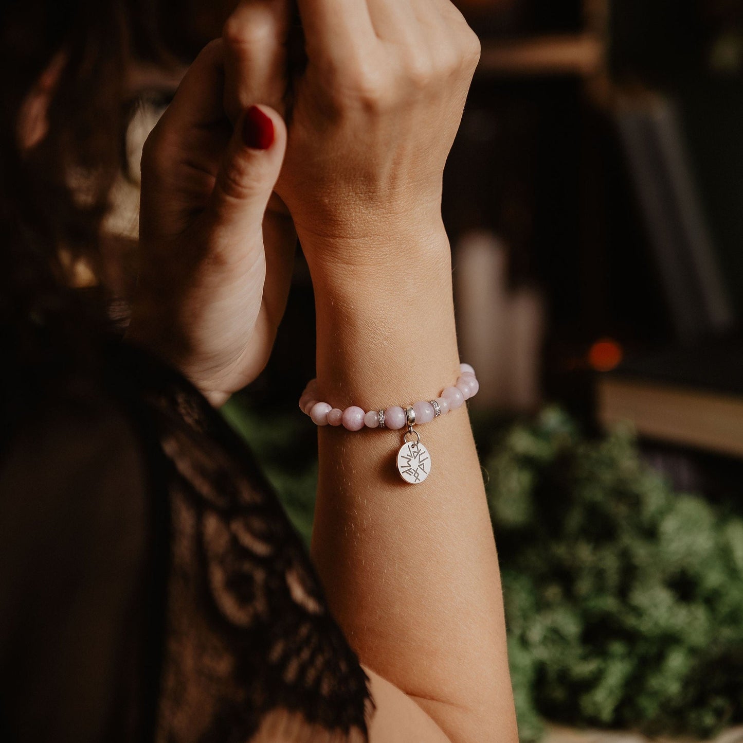 Kunzite Bracelet with Love Runes