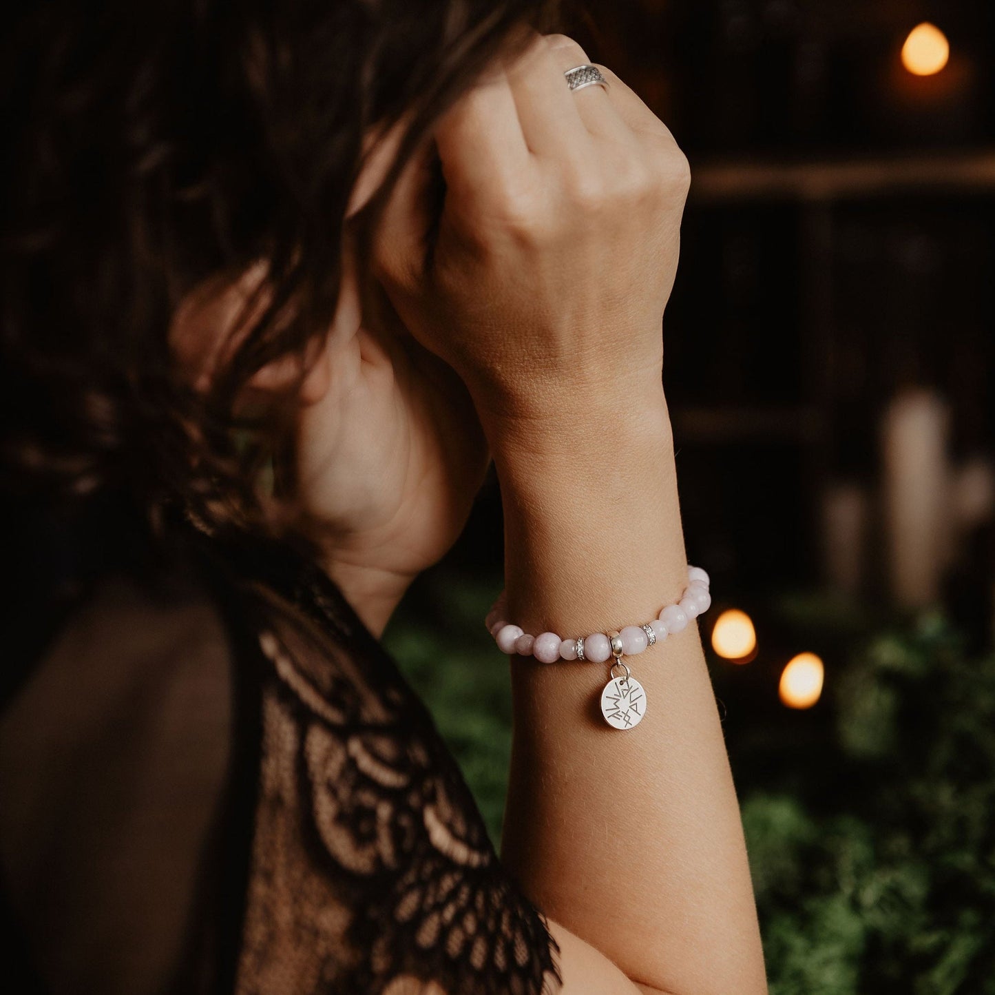 Rose Quartz Bracelet with Love Runes