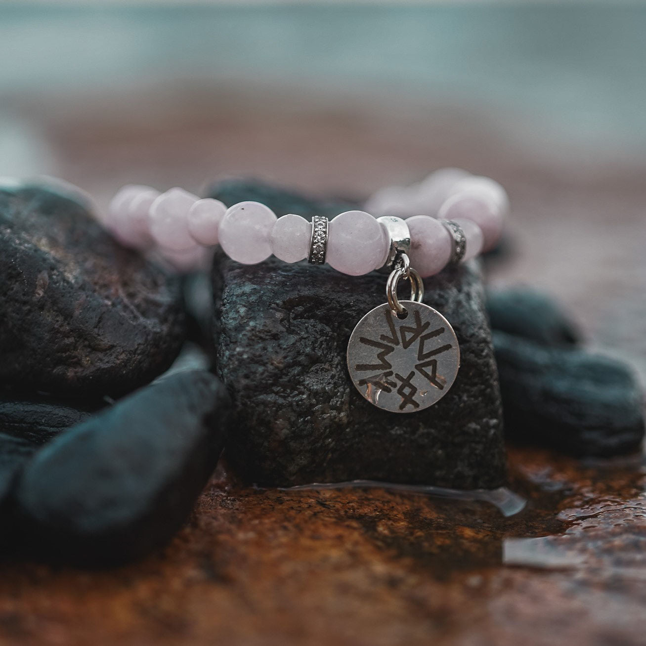 Rose Quartz Bracelet with Love Runes